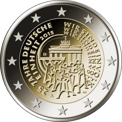 Монета 2 евро 2015 г. Германия. "25 лет объединения Германии".